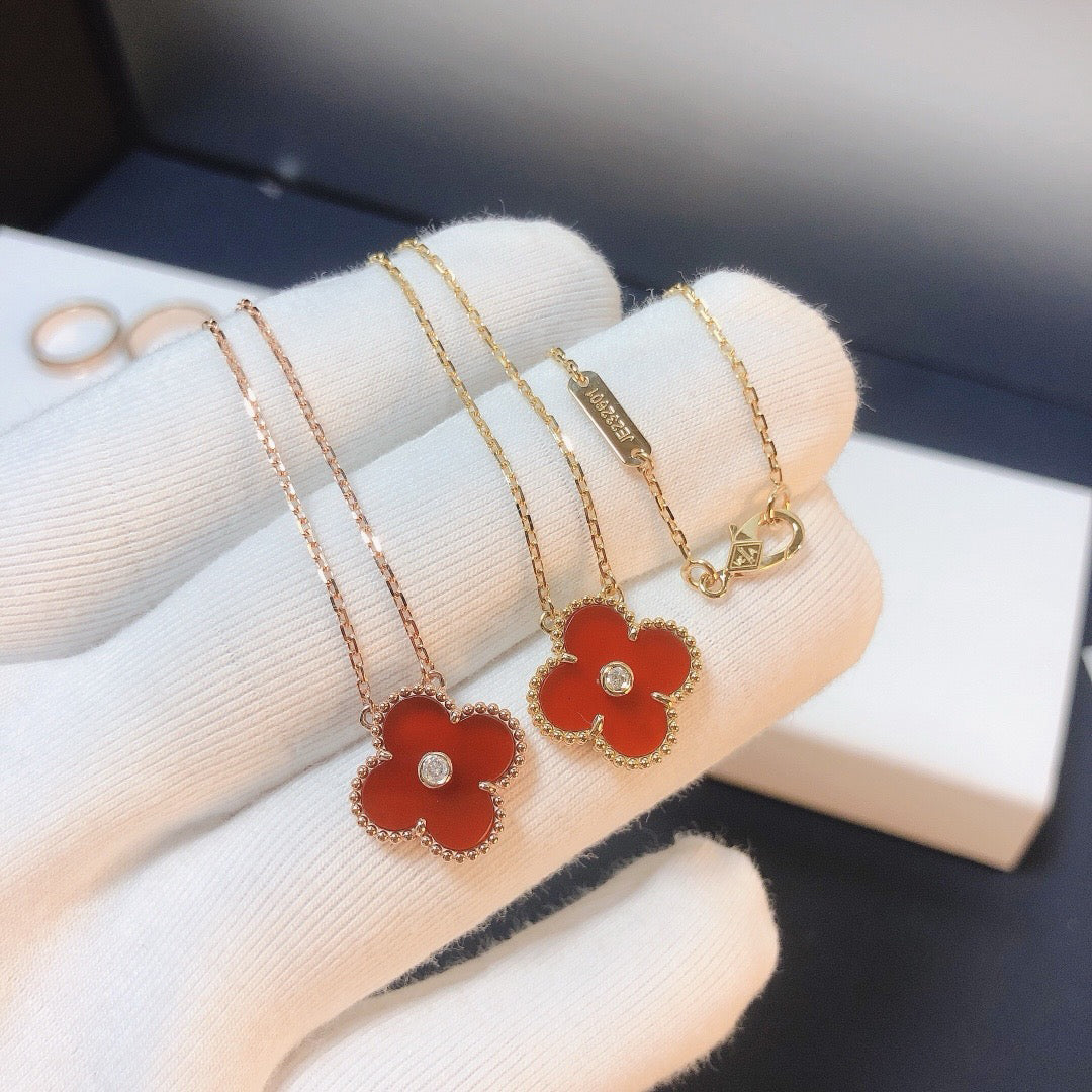 [Royal Jewellery]CLOVER 15MM DIAMOND CARNELIAN NECKLACE