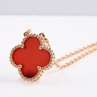 [Royal Jewellery]CLOVER 15MM CARNELIAN SINGLE FLOWER NECKLACE