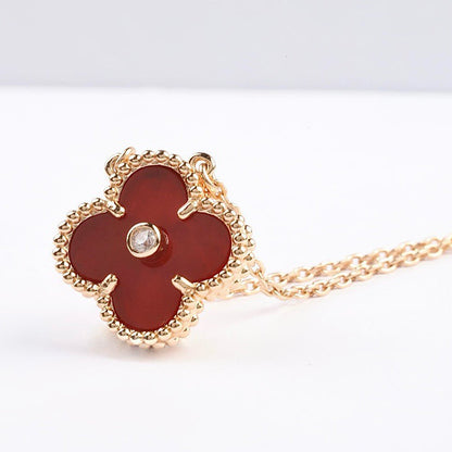 [Royal Jewellery]CLOVER 15MM DIAMOND CARNELIAN NECKLACE
