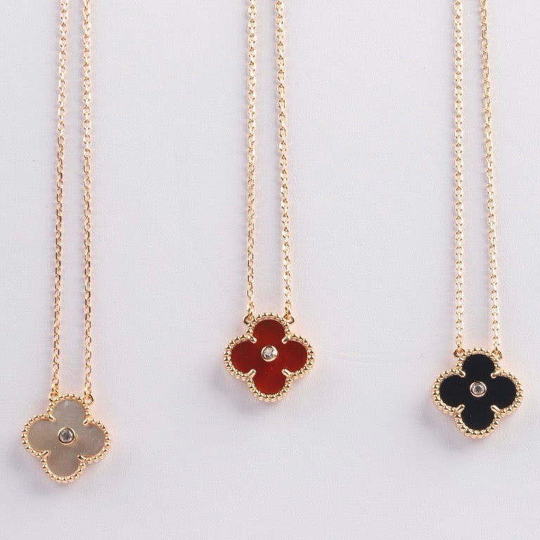 [Royal Jewellery]CLOVER 15MM DIAMOND CARNELIAN NECKLACE