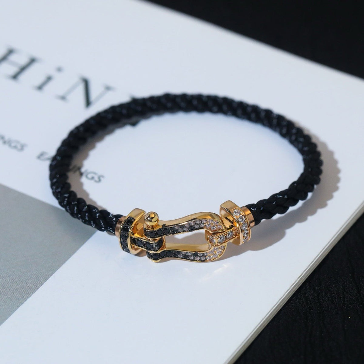 [Royal Jewellery]FORCE LARGE HORSESHOE BLACK WHITE DIAMOND BRACELET ROSE GOLD