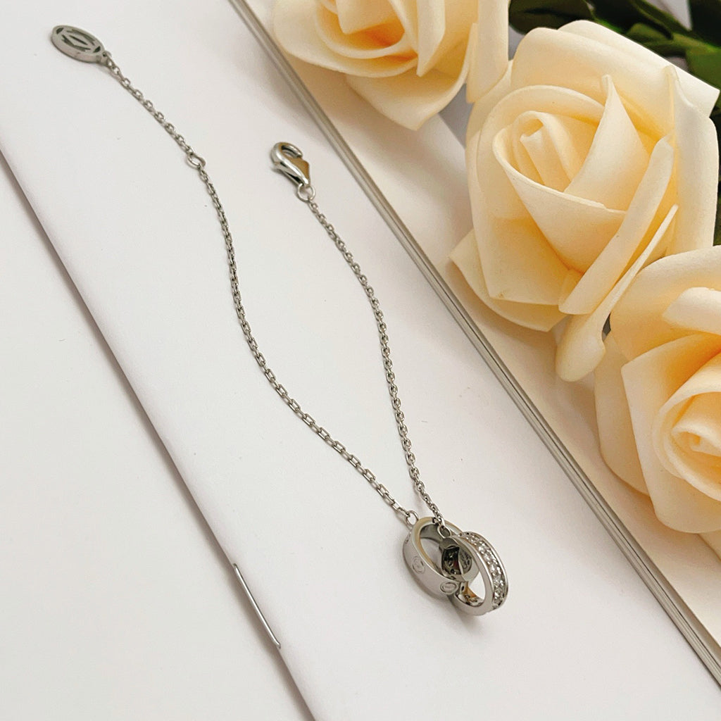 [Royal] LOVE DOUBLE RING HALF DIAMOND BRACELET