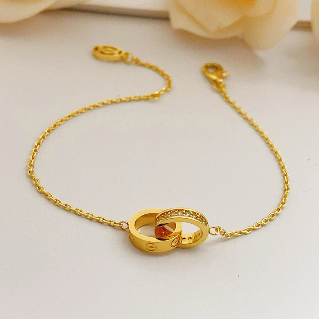 [Royal] LOVE DOUBLE RING HALF DIAMOND BRACELET