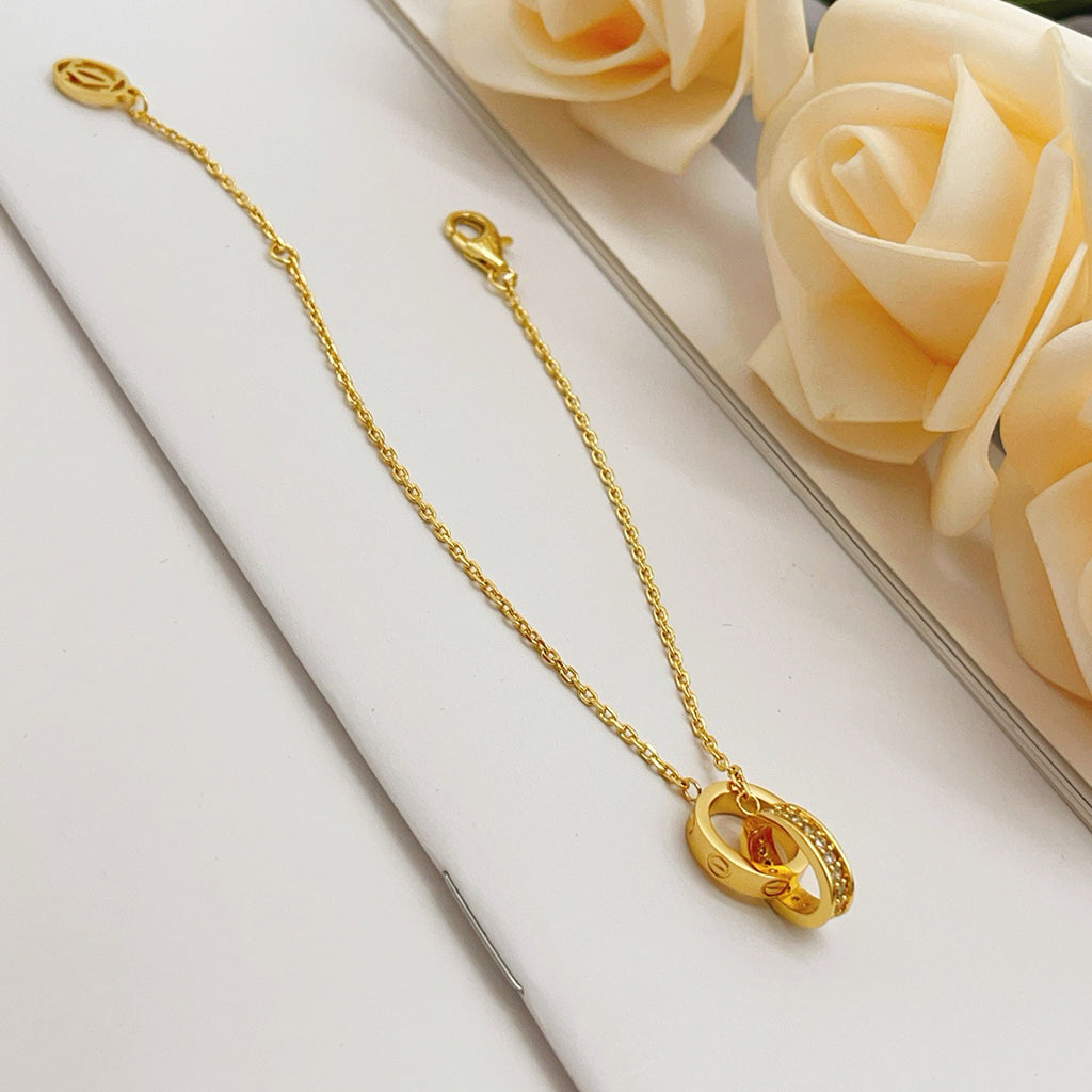 [Royal] LOVE DOUBLE RING HALF DIAMOND BRACELET