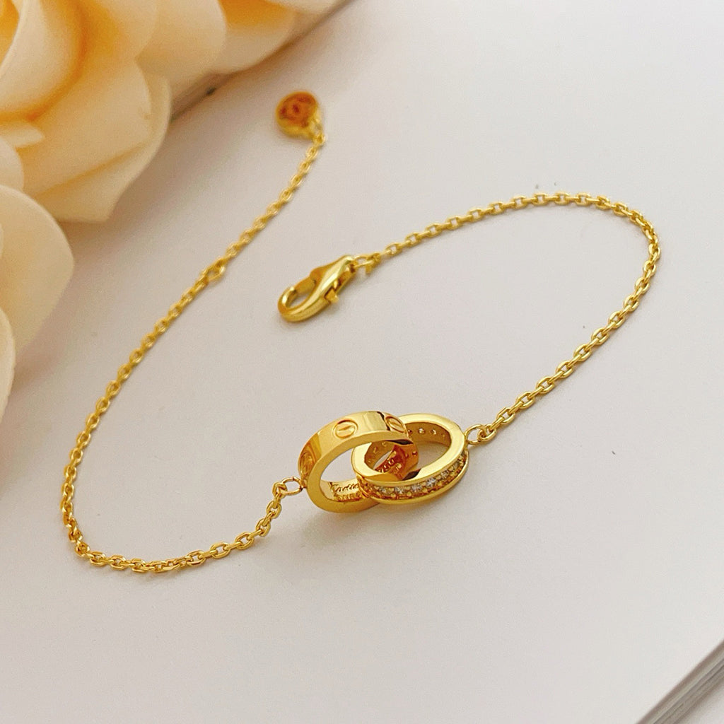 [Royal] LOVE DOUBLE RING HALF DIAMOND BRACELET