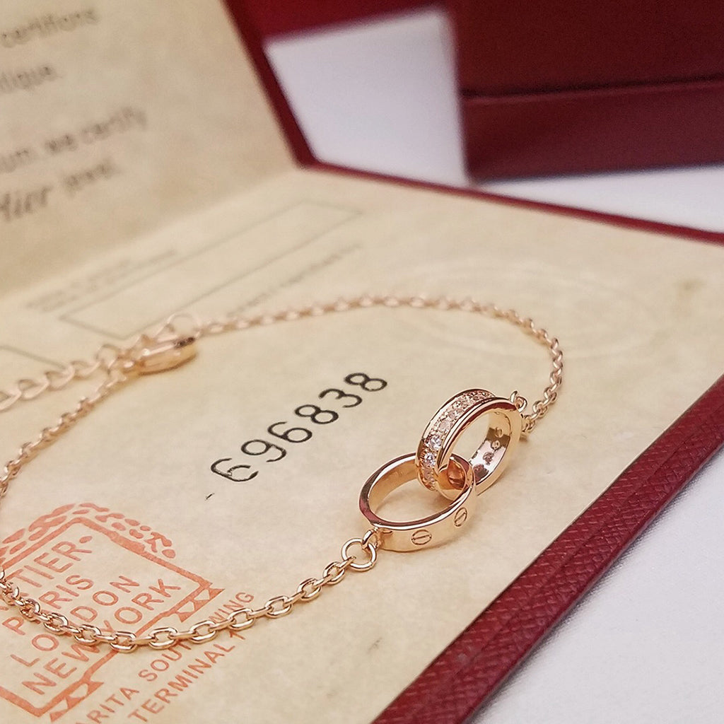 [Royal] LOVE DOUBLE RING HALF DIAMOND BRACELET