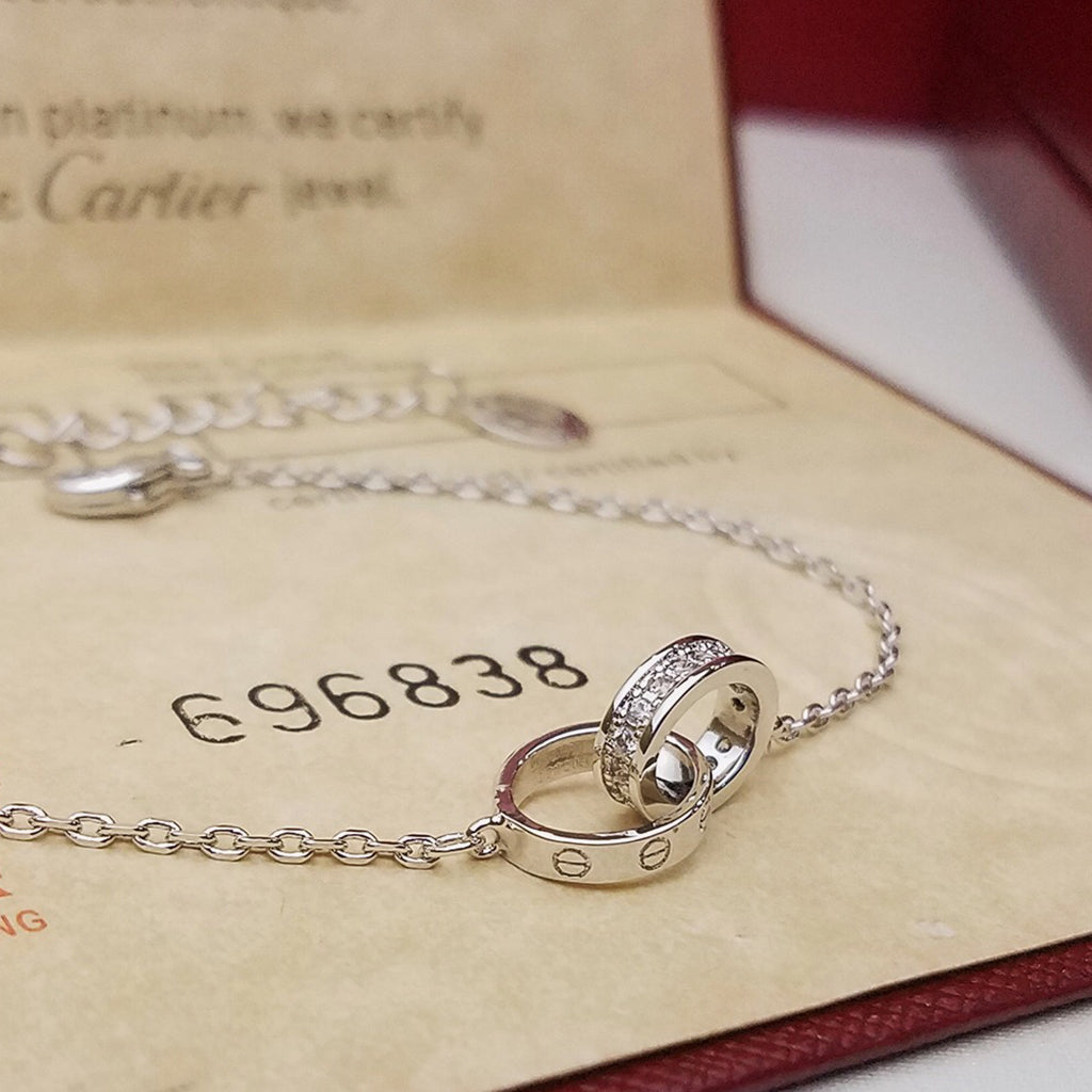 [Royal] LOVE DOUBLE RING HALF DIAMOND BRACELET
