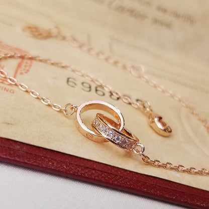 [Royal] LOVE DOUBLE RING HALF DIAMOND BRACELET