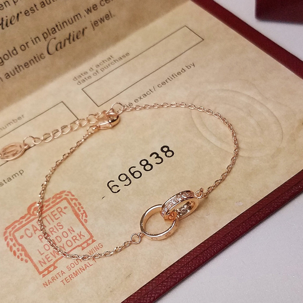 [Royal] LOVE DOUBLE RING HALF DIAMOND BRACELET