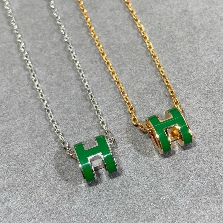 [Royal Jewellery]POP H GREEN NECKLACE SILVER AND GOLD
