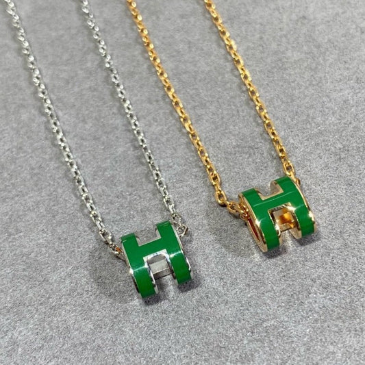 [Royal Jewellery]POP H GREEN NECKLACE SILVER AND GOLD