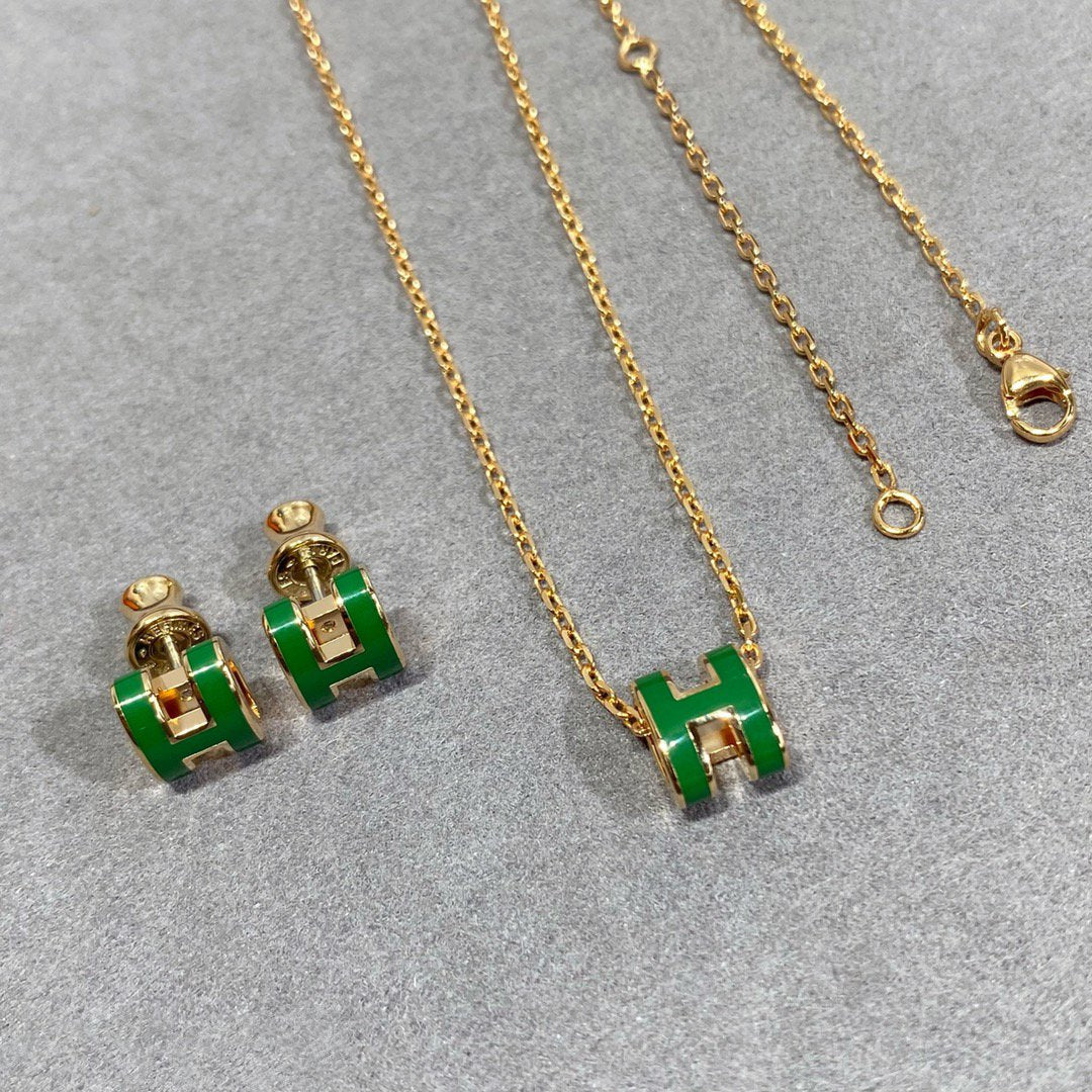 [Royal Jewellery]POP H GREEN NECKLACE SILVER AND GOLD