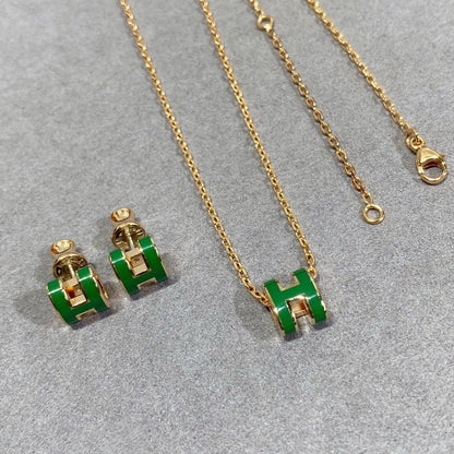 [Royal Jewellery]POP H GREEN NECKLACE SILVER AND GOLD