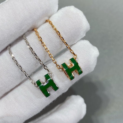 [Royal Jewellery]POP H GREEN NECKLACE SILVER AND GOLD