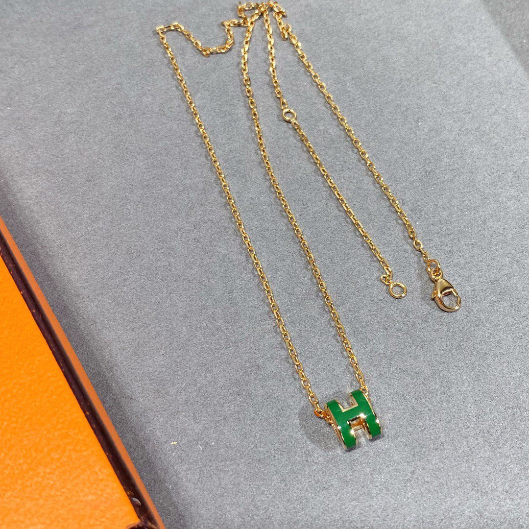 [Royal Jewellery]POP H GREEN NECKLACE SILVER AND GOLD