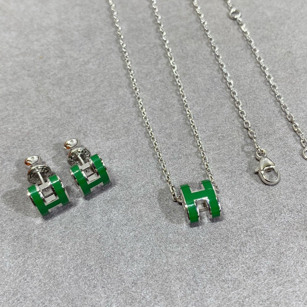 [Royal Jewellery]POP H GREEN NECKLACE SILVER AND GOLD