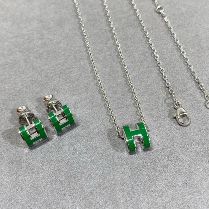 [Royal Jewellery]POP H GREEN NECKLACE SILVER AND GOLD
