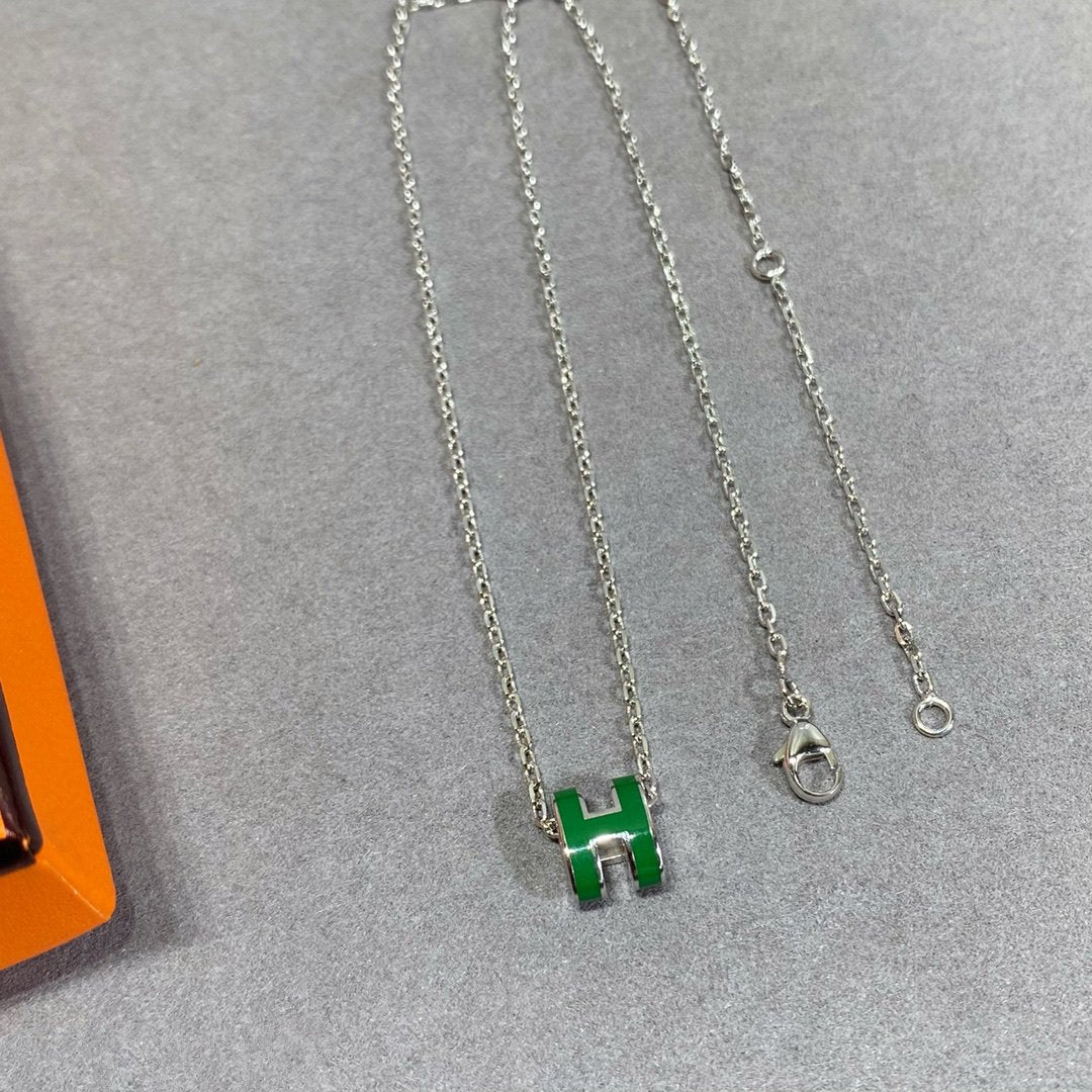 [Royal Jewellery]POP H GREEN NECKLACE SILVER AND GOLD