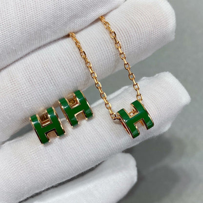 [Royal Jewellery]POP H GREEN NECKLACE SILVER AND GOLD