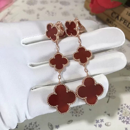[Royal Jewellery]CLOVER 3 MOTIF CARNELIAN DROP EARRINGS