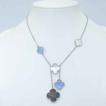 [Royal Jewellery]CLOVER MOP CHALCEDONY NECKLACE SILVER 6 MOTIF