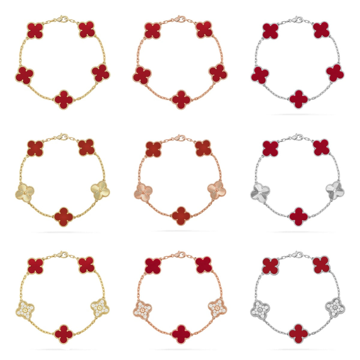 [Royal]CLOVER  5 MOTIFS CARNELIAN GOLD BRACELET