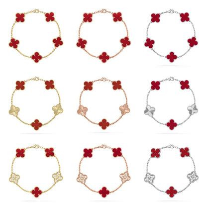 [Royal]CLOVER  5 MOTIFS CARNELIAN GOLD BRACELET
