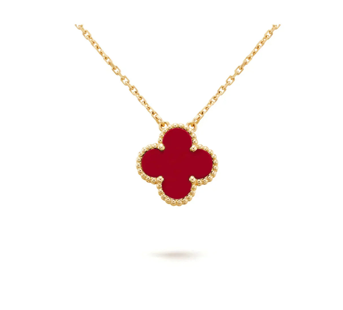[Royal Jewellery]CLOVER 15MM CARNELIAN SINGLE FLOWER NECKLACE