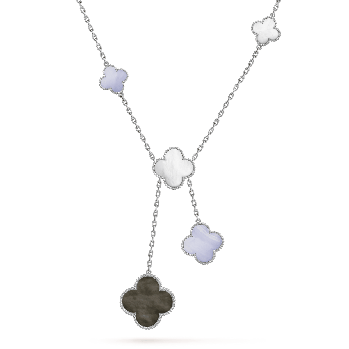 [Royal Jewellery]CLOVER MOP CHALCEDONY NECKLACE SILVER 6 MOTIF