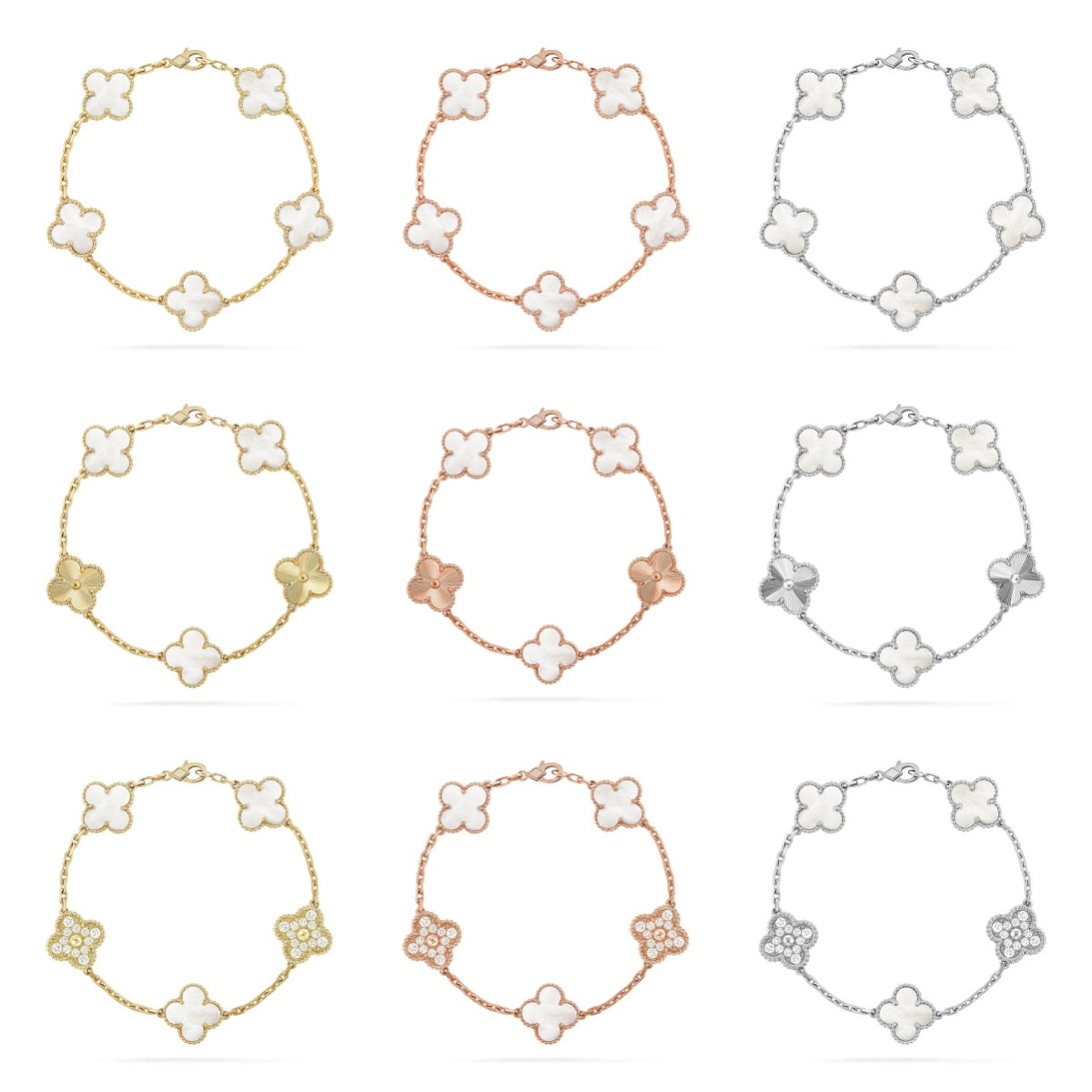 [Royal]CLOVER WHITE PEARL MOP 5 MOTIF BRACELET COLLECTION