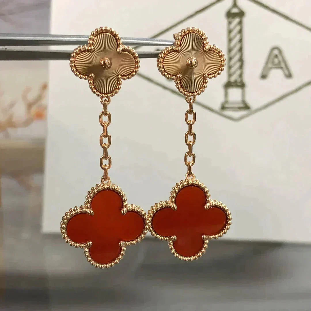 [Royal Jewellery]CLOVER 2 MOTIF  LASER CARNELIAN EARRINGS