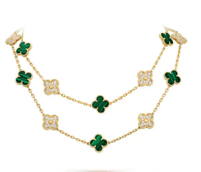 [Royal Jewellery]CLOVER 20 MOTIFS MALACHITE DIAMOND NECKLACE