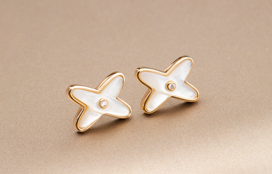 [Royal Jewellery]JEUX DE WHITE MOP PINK GOLD DIAMOND EARRINGS