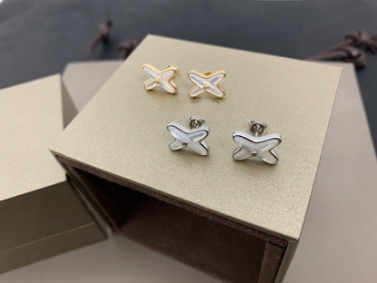 [Royal Jewellery]JEUX DE WHITE MOP SILVER DIAMOND EARRINGS