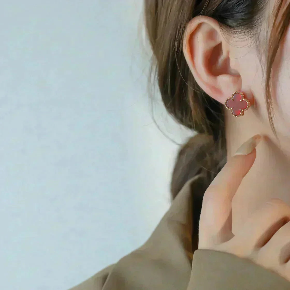 [Royal Jewellery]CLOVER MEDIUM 1 MOTIFS CARNELIAN  EARRINGS