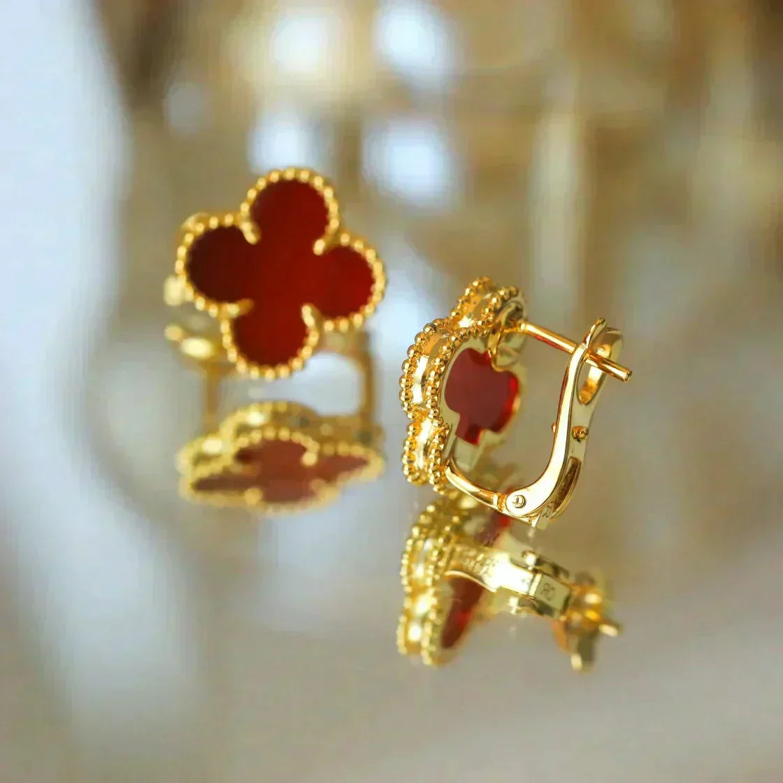 [Royal Jewellery]CLOVER MEDIUM 1 MOTIFS CARNELIAN  EARRINGS