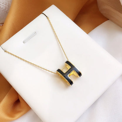 [Royal Jewellery]HM CLIC BLACK ENAMEL GOLD NECKLACE