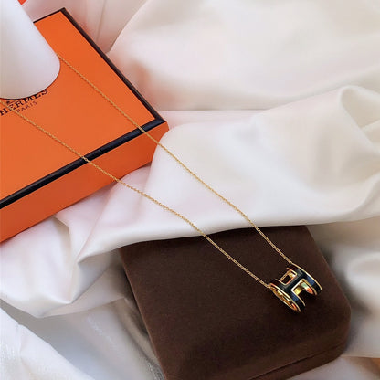 [Royal Jewellery]HM CLIC BLACK ENAMEL GOLD NECKLACE