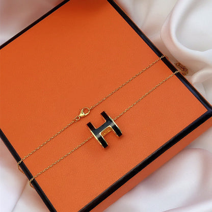 [Royal Jewellery]HM CLIC BLACK ENAMEL GOLD NECKLACE