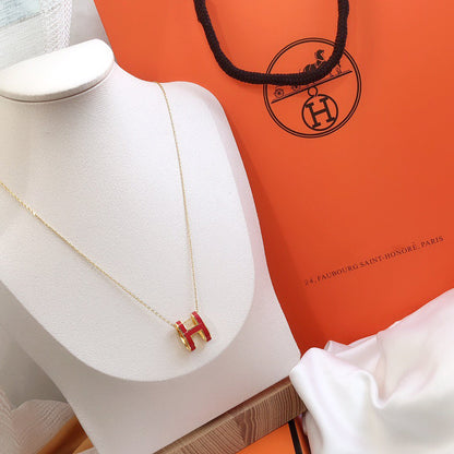 [Royal Jewellery]HM CLIC RED ENAMEL GOLD NECKLACE