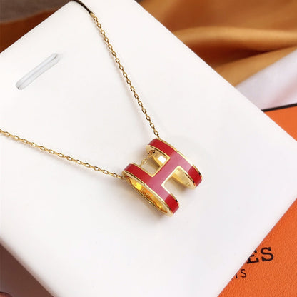 [Royal Jewellery]HM CLIC RED ENAMEL GOLD NECKLACE