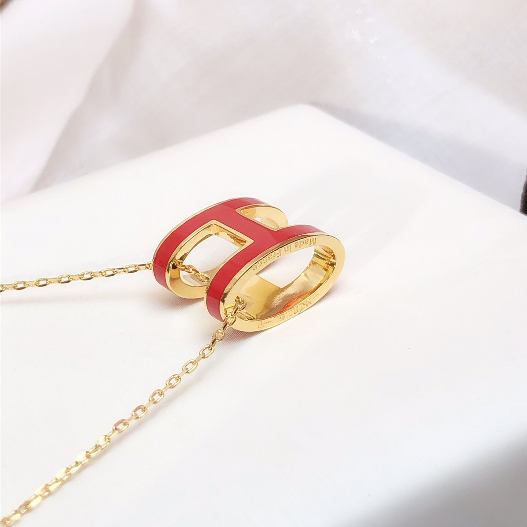 [Royal Jewellery]HM CLIC RED ENAMEL GOLD NECKLACE
