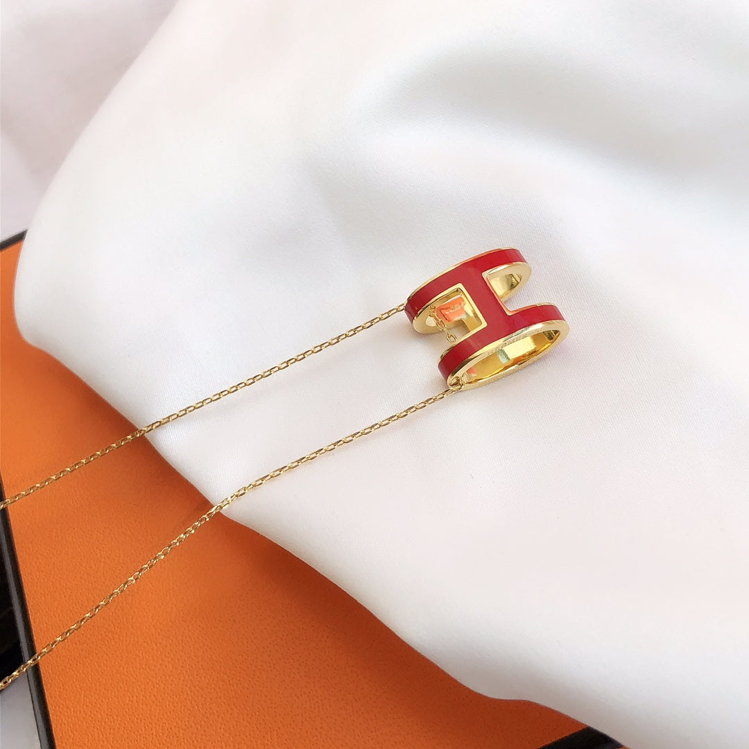 [Royal Jewellery]HM CLIC RED ENAMEL GOLD NECKLACE
