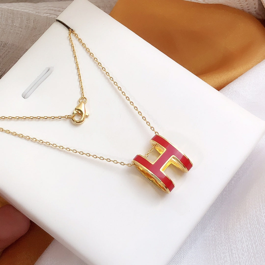 [Royal Jewellery]HM CLIC RED ENAMEL GOLD NECKLACE