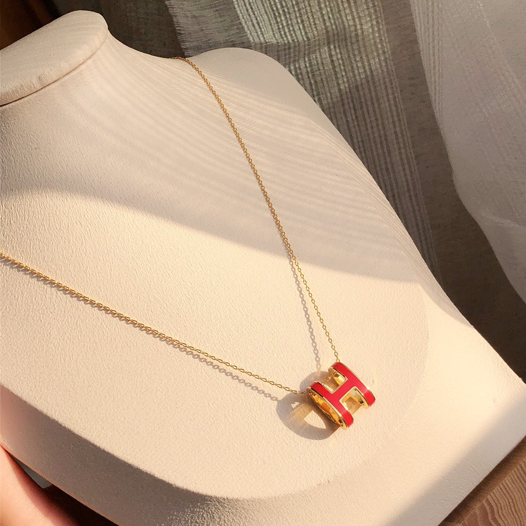 [Royal Jewellery]HM CLIC RED ENAMEL GOLD NECKLACE