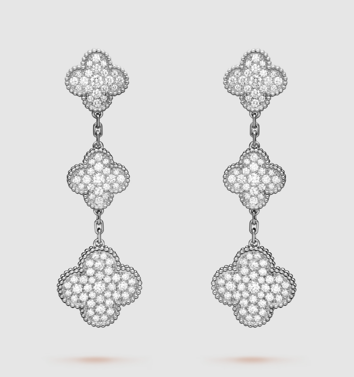 [Royal Jewellery]CLOVER 3 MOTIF DIAMOND SILVER DROP EARRINGS