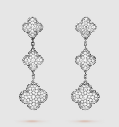 [Royal Jewellery]CLOVER 3 MOTIF DIAMOND SILVER DROP EARRINGS