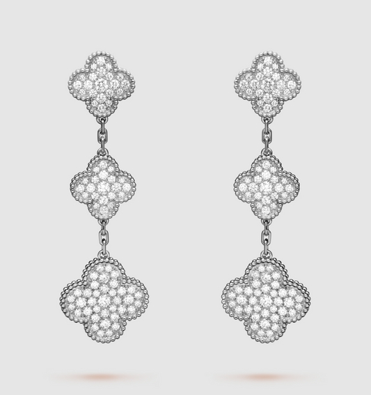 [Royal Jewellery]CLOVER 3 MOTIF DIAMOND SILVER DROP EARRINGS
