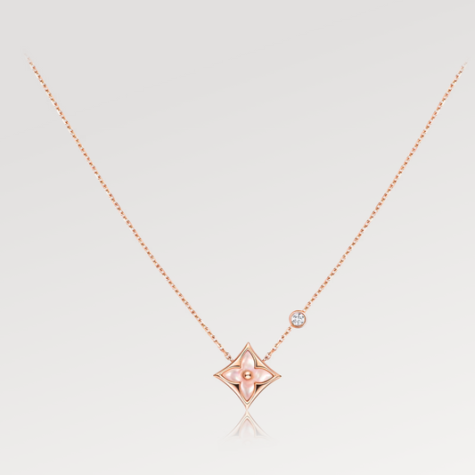 [Royal Jewellery]STAR PINK MOP 1 DIAMOND PINK GOLD NECKLACE