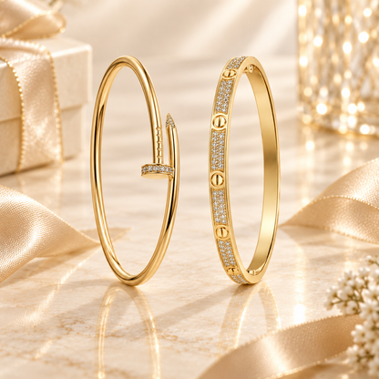 [Royal] JUSTE Diamond & LOVE Diamond-Paved Bracelet Stack Set